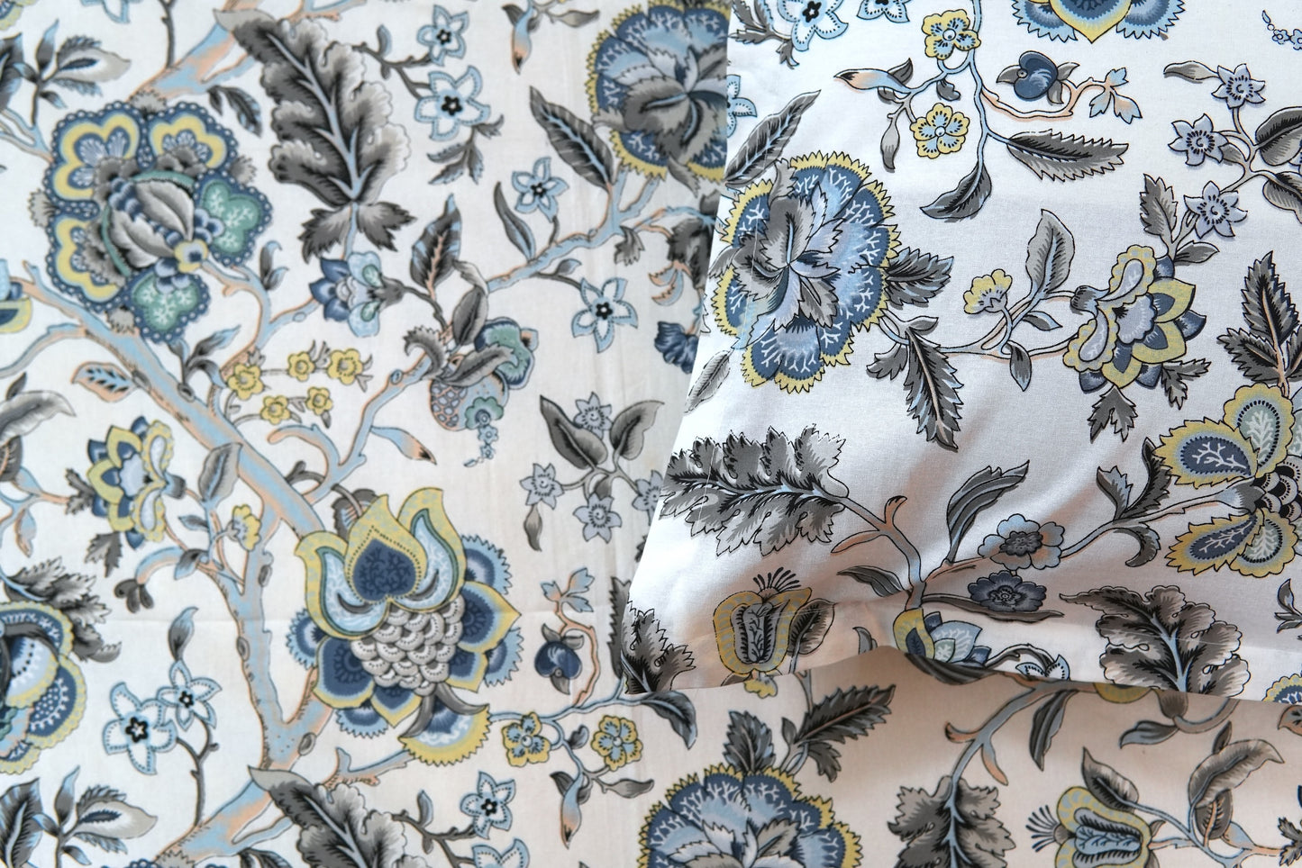 Blue blooms in overall print (Anokhi Print) - Pure cotton King / Queen size double bedsheet
