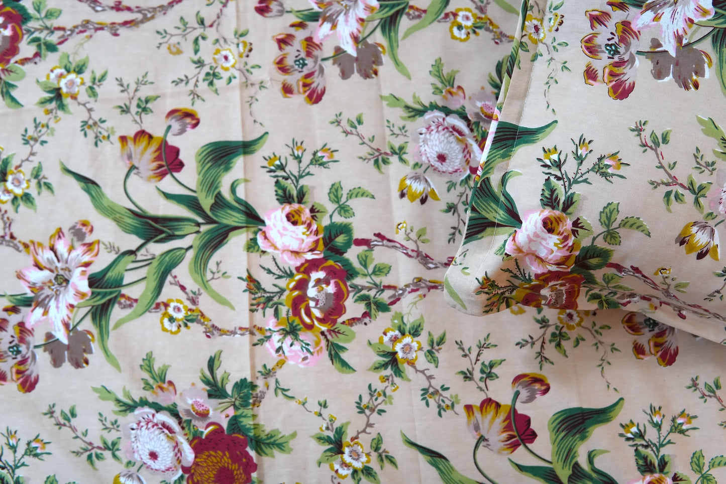 Tropical botanical gardens in overall print (Anokhi Print) - Pure cotton King / Queen size double bedsheet