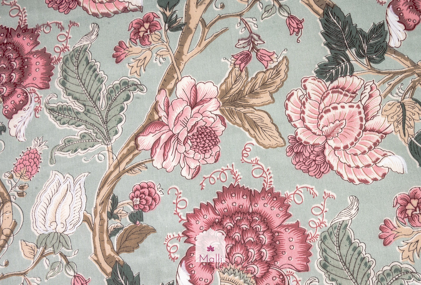 Pink florals on light grey base - Pure cotton double bedsheet