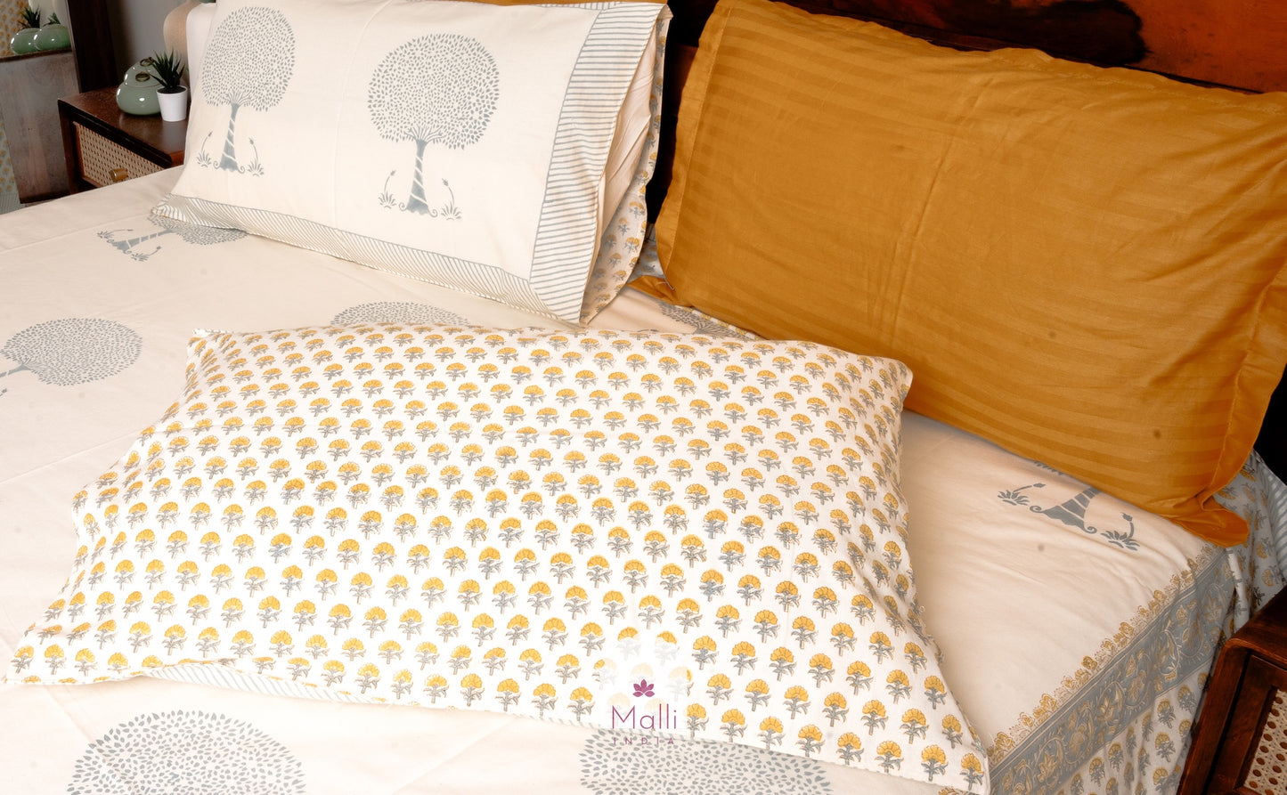Tree of life on beige base - Pure cotton double bedsheet handblock printed