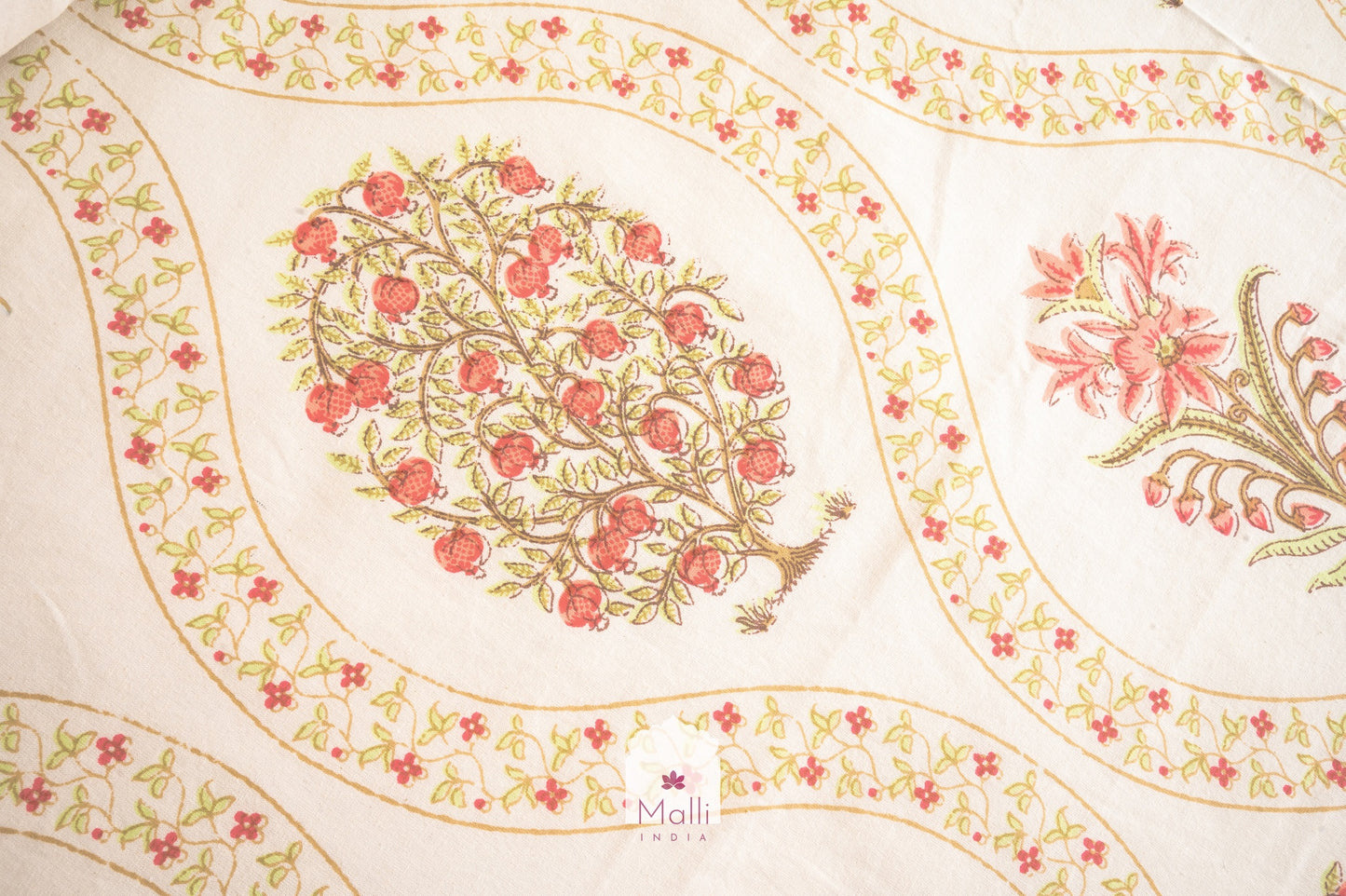 Anaar bageecha jaal - Pure cotton double bedsheet handblock printed