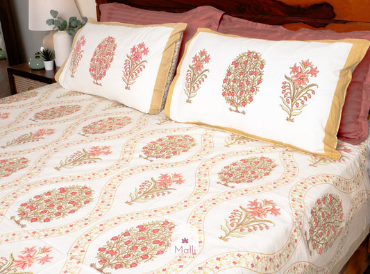 Anaar bageecha jaal - Pure cotton double bedsheet handblock printed