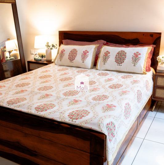 Anaar bageecha jaal - Pure cotton double bedsheet handblock printed
