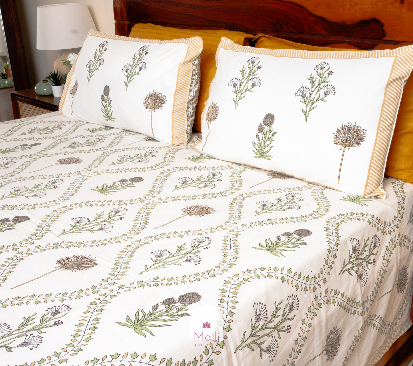 Floral jaal - Pure cotton double bedsheet handblock printed