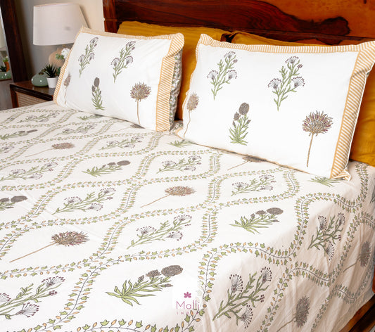 Floral jaal - Pure cotton double bedsheet handblock printed
