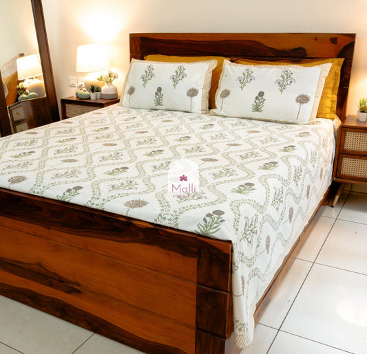 Floral jaal - Pure cotton double bedsheet handblock printed