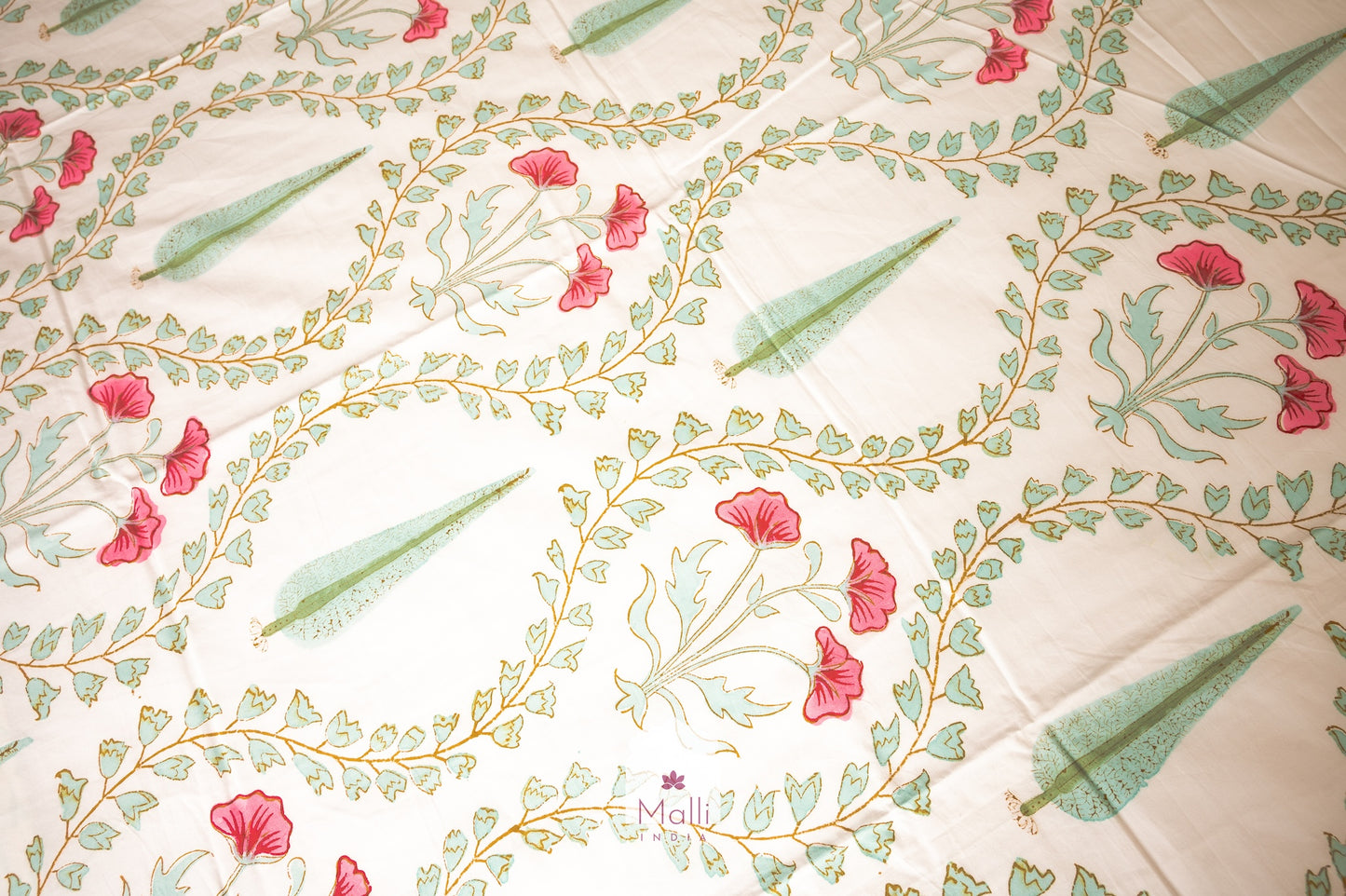 Gulabi Baagh Jaal - Pure cotton double bedsheet handblock printed (Super king)