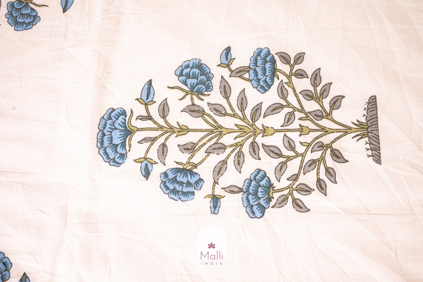 Blue chrysanthemum - Pure cotton double bedsheet handblock printed (Super king)