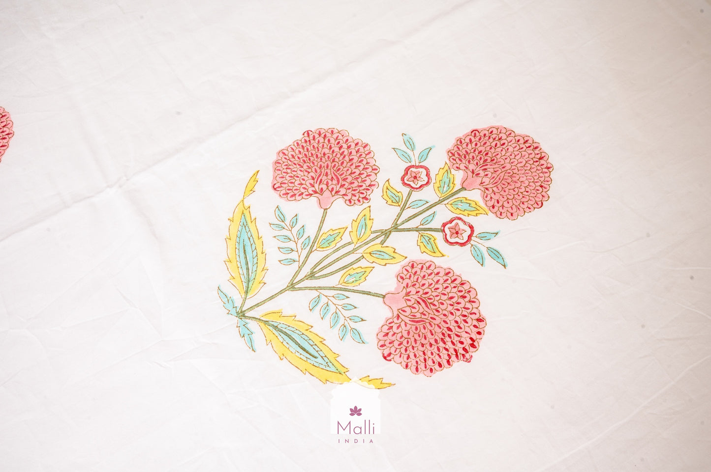 Peach marigold buti - Pure cotton double bedsheet handblock printed (Super king)