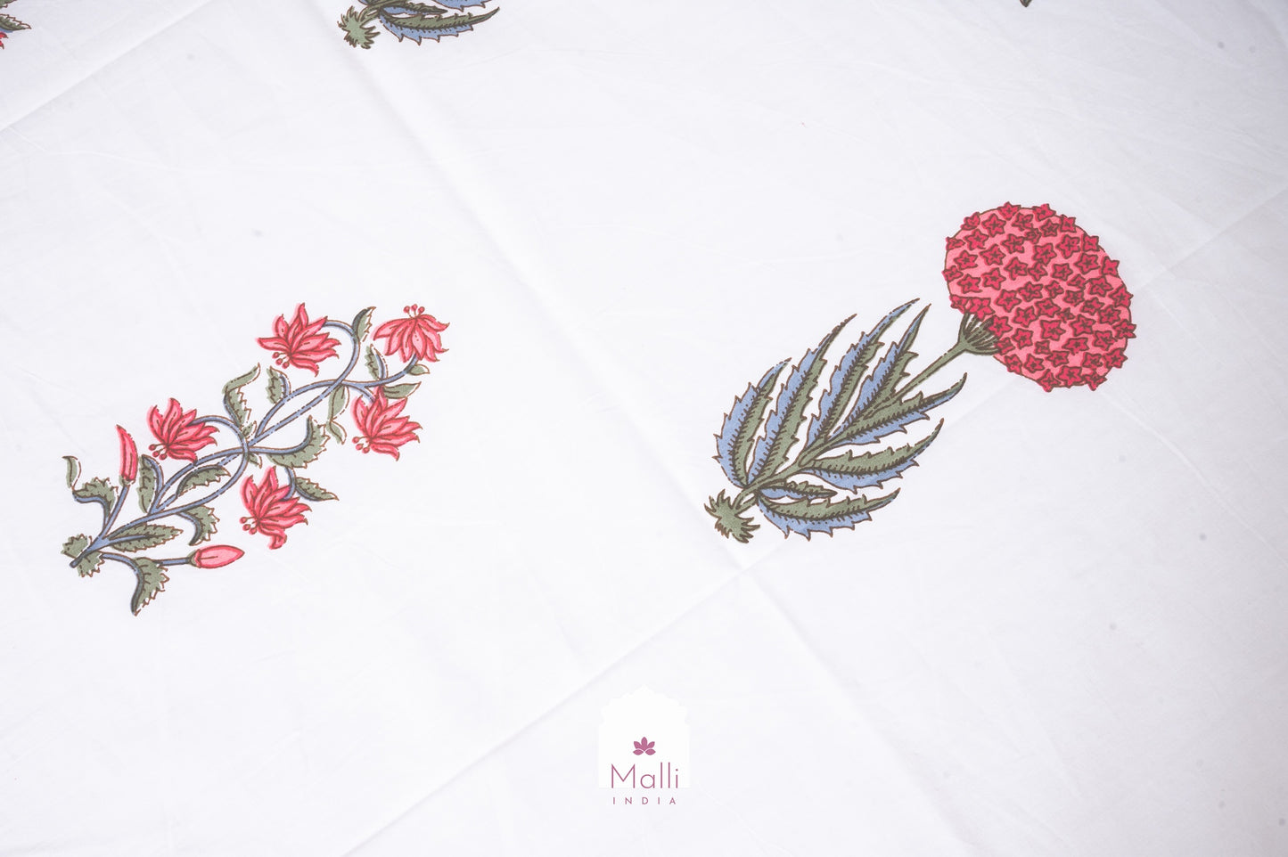 Peach bouquet with green leaves - Pure cotton double bedsheet handblock printed (Super king)