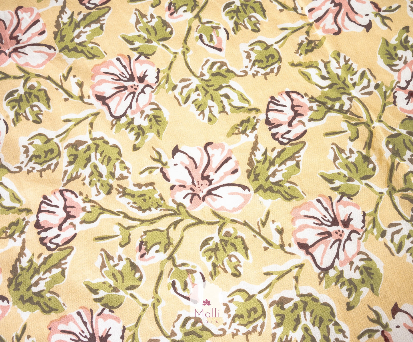 Floral jaal on mustard base - Pure cotton double bedsheet handblock printed (Super king)