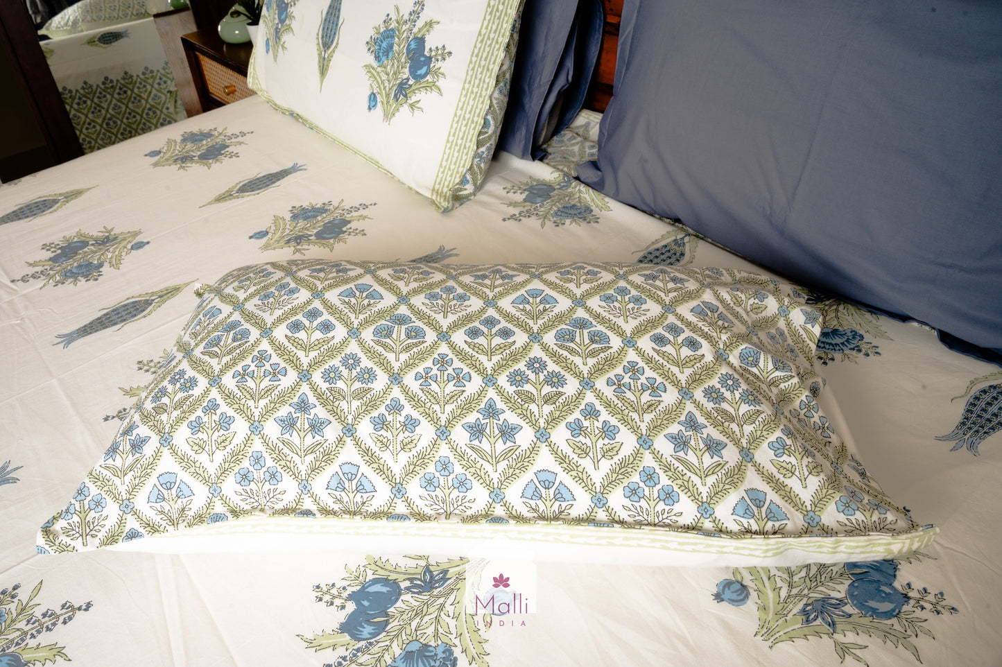 Neela bageecha - Pure cotton double bedsheet handblock printed (Super king)