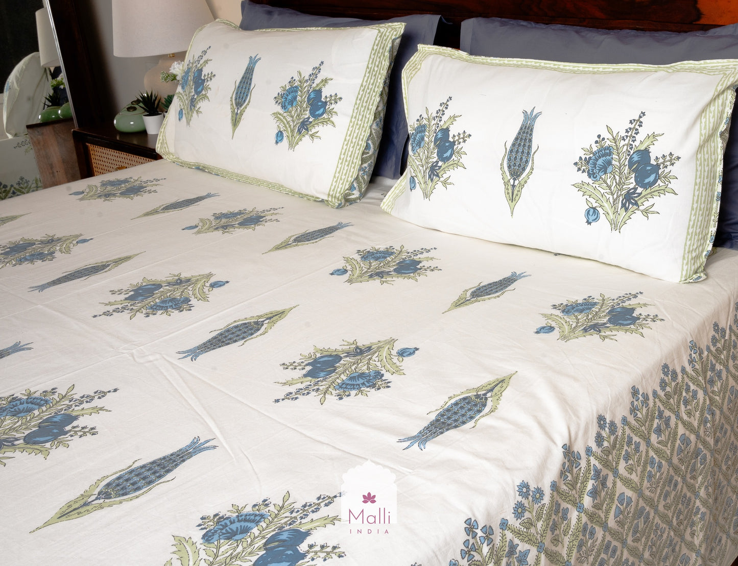 Neela bageecha - Pure cotton double bedsheet handblock printed (Super king)