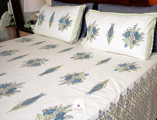 Neela bageecha - Pure cotton double bedsheet handblock printed (Super king)