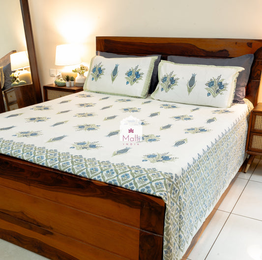 Neela bageecha - Pure cotton double bedsheet handblock printed (Super king)