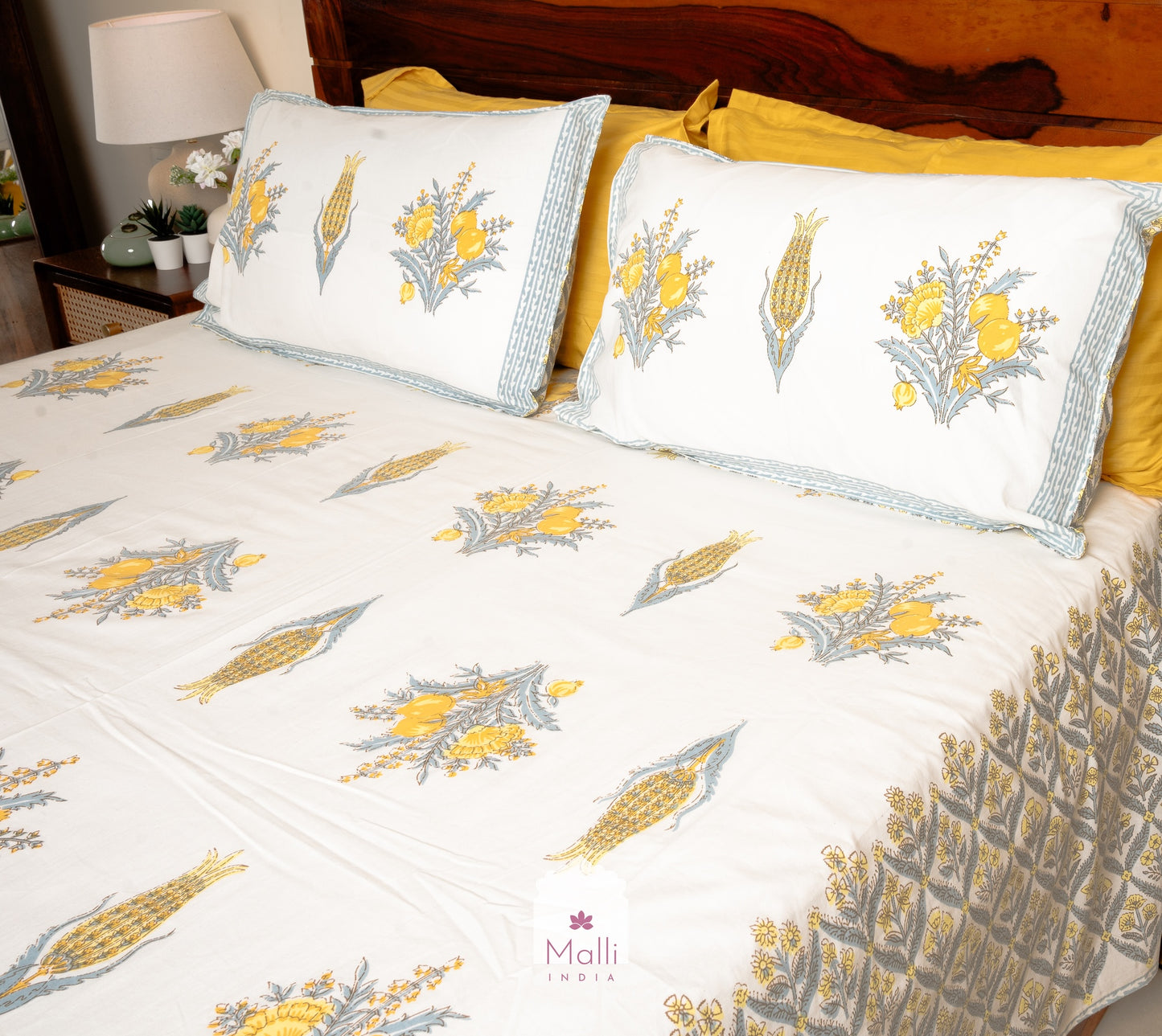 Peela bageecha - Pure cotton double bedsheet handblock printed (Super king)