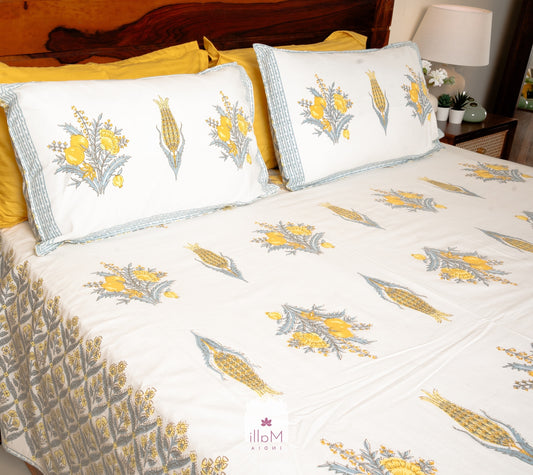 Peela bageecha - Pure cotton double bedsheet handblock printed (Super king)