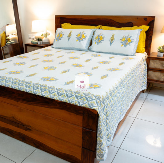 Peela bageecha - Pure cotton double bedsheet handblock printed (Super king)