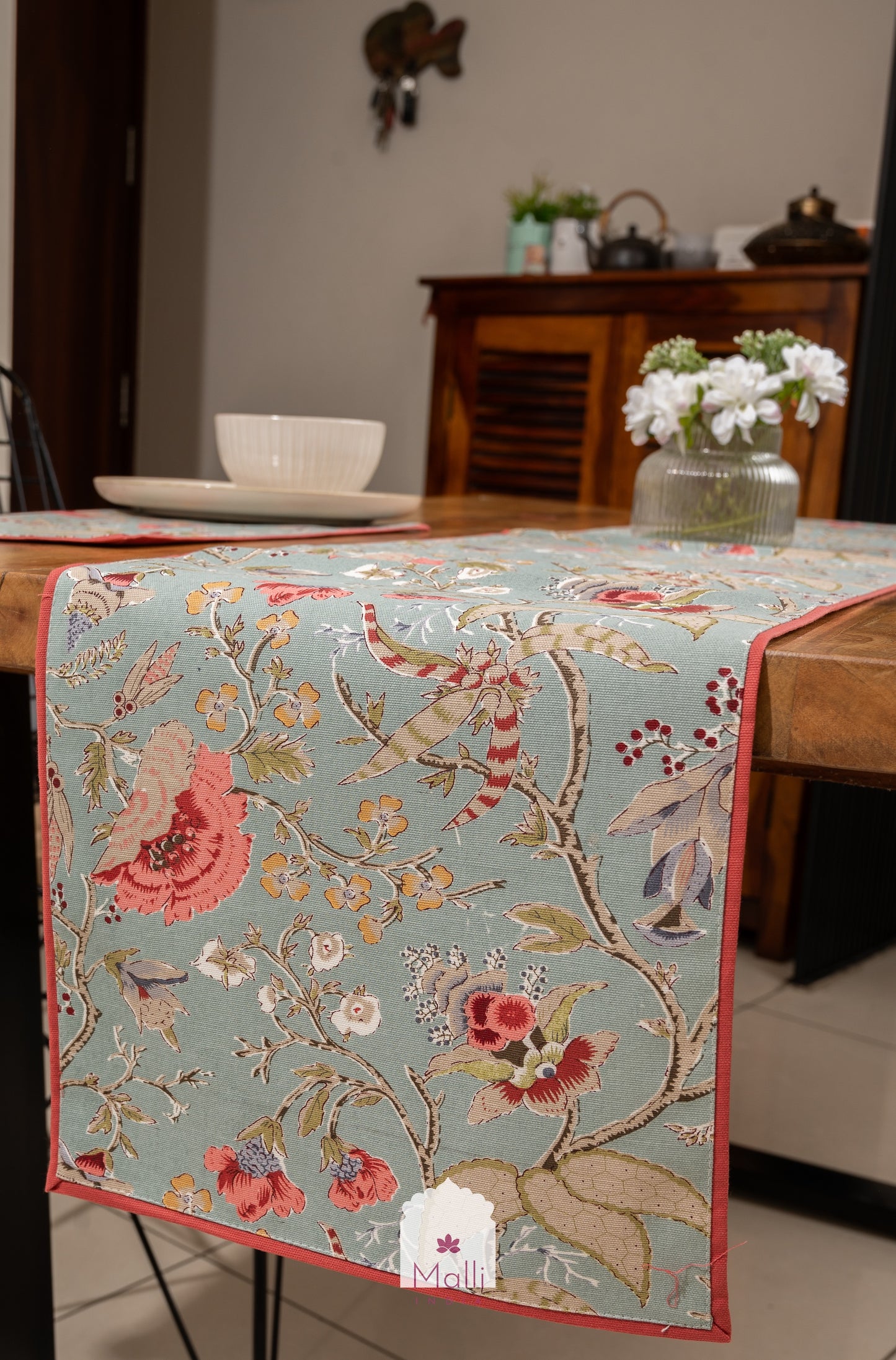 Pink & grey - Runner & placemat set for 6 seater