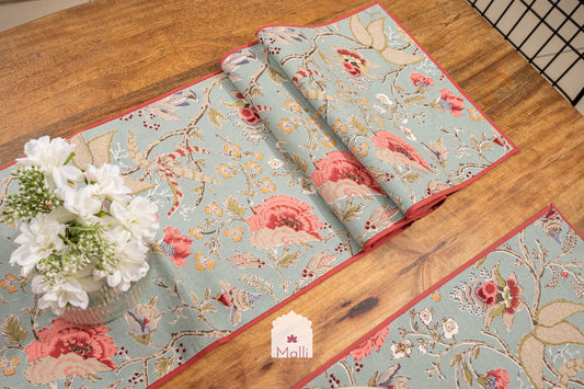 Pink & grey - Runner & placemat set for 6 seater