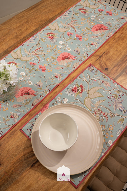 Pink & grey - Runner & placemat set for 6 seater