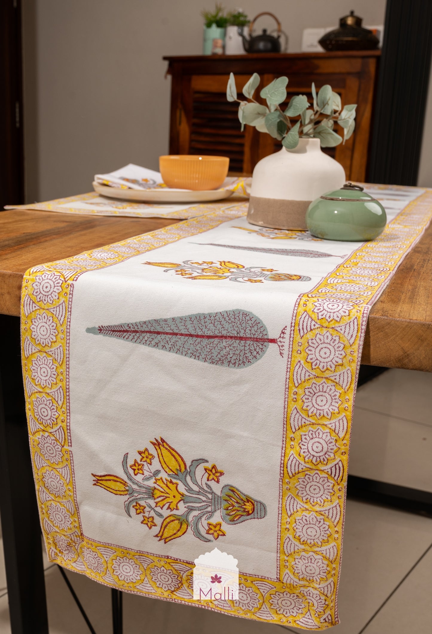 Yellow bouquet - Runner, placemat & napkin set for 6 seater