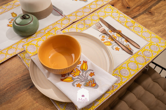 Yellow bouquet - Runner, placemat & napkin set for 6 seater