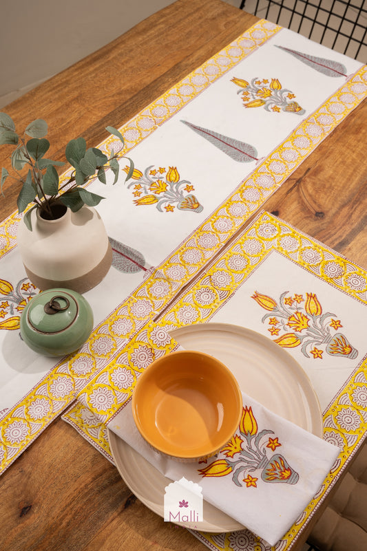 Yellow bouquet - Runner, placemat & napkin set for 6 seater