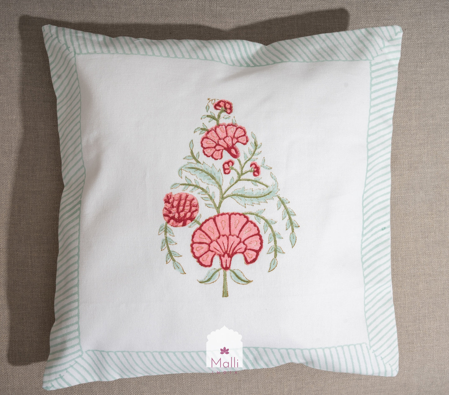 Peach pomegranate - Cushion cover in handblock print