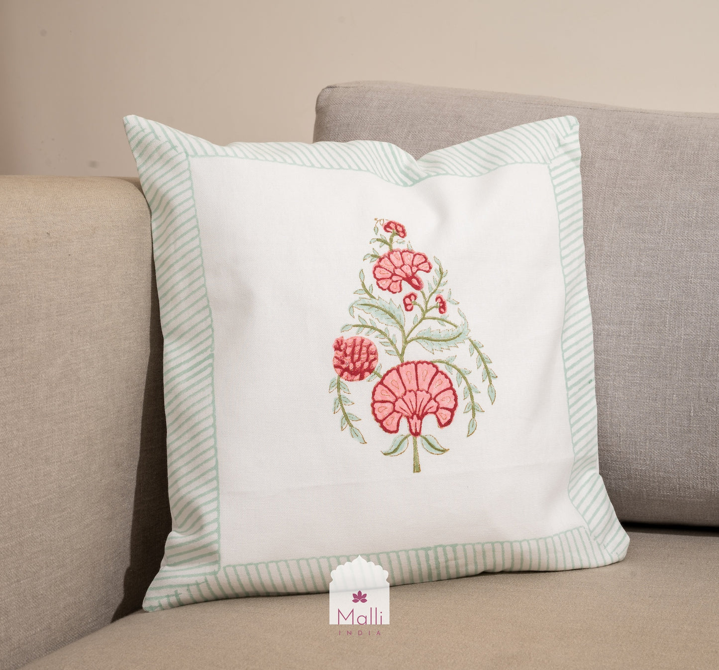 Peach pomegranate - Cushion cover in handblock print