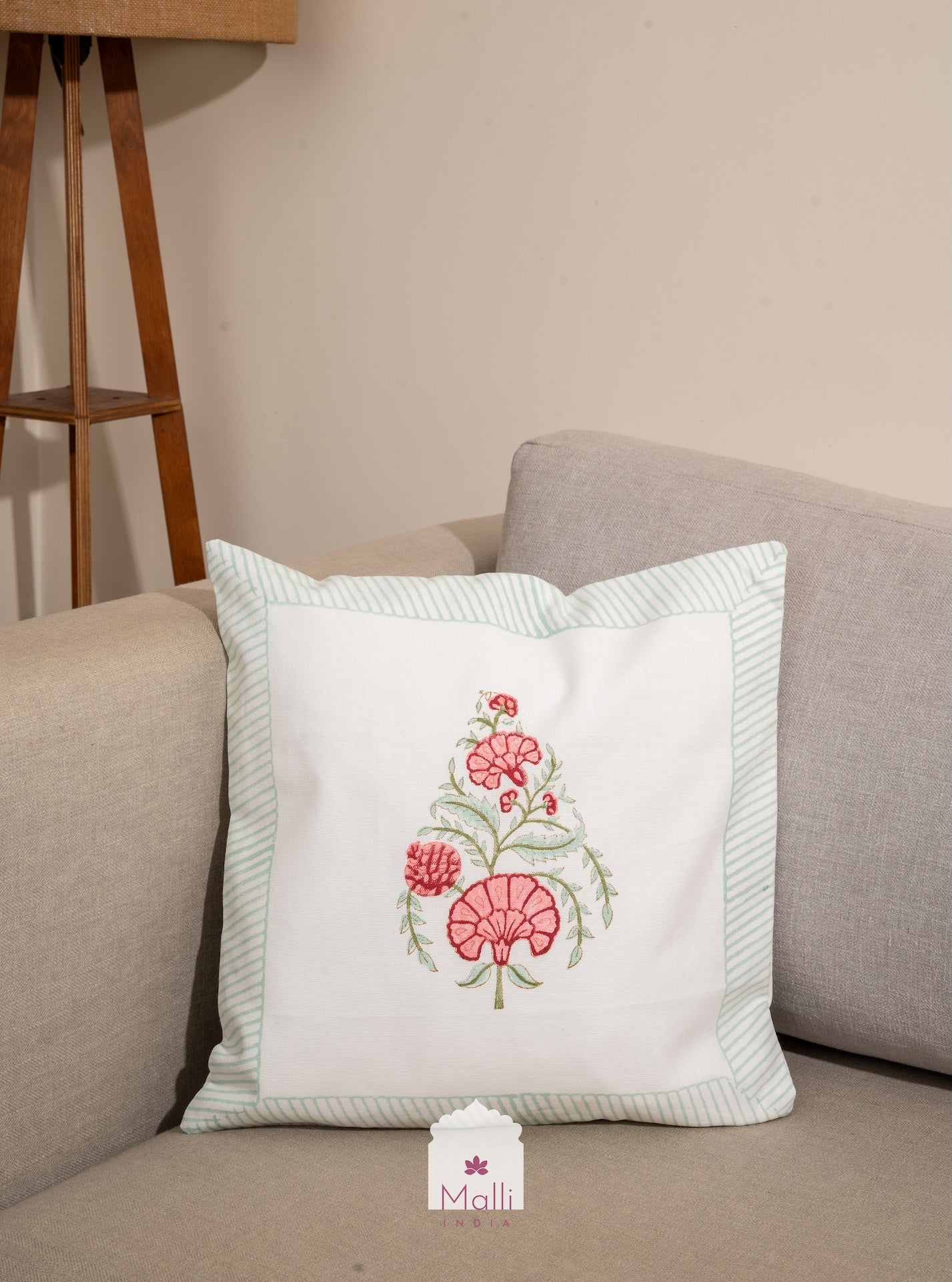 Peach pomegranate - Cushion cover in handblock print