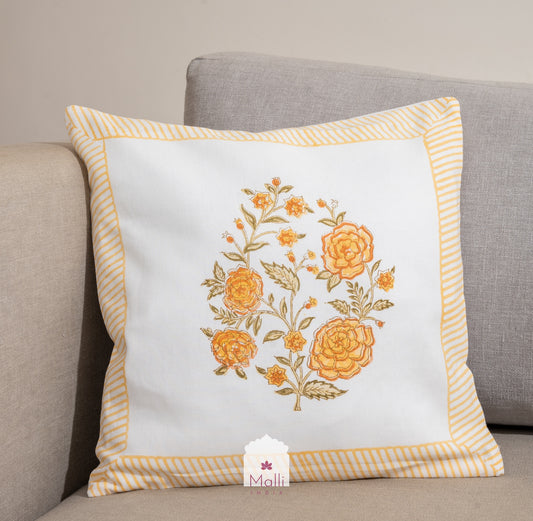 Yellow roses - Cushion cover in handblock print