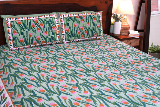 Tulips garden - Pure cotton King / Queen size double bedsheet