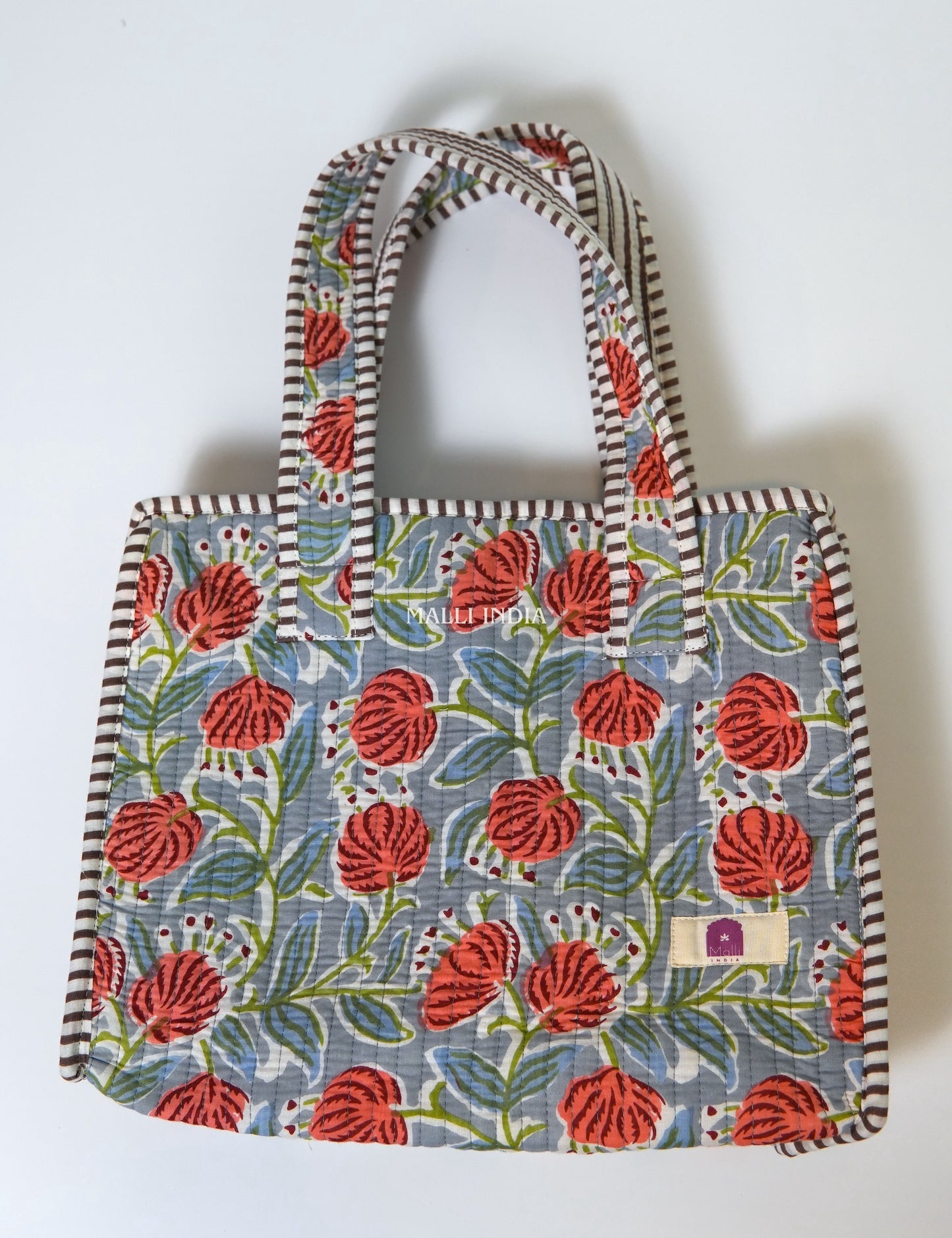 Lunch bag with zipper closure - Red poppies on grey