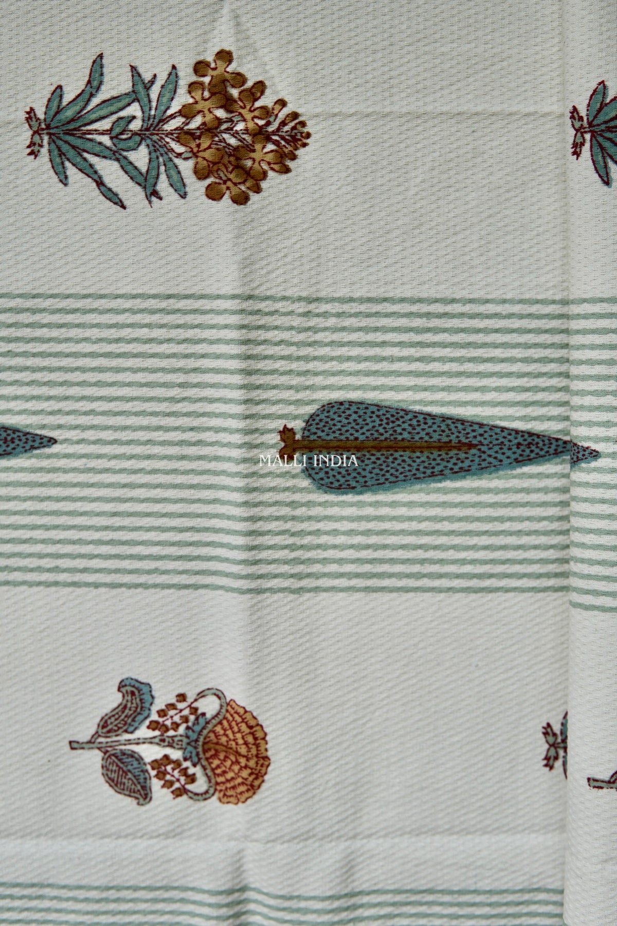 Grey Cypress & Brown Madhumalti Buta Handblock Printed - Waffle Cotton Towel Set of 3 (1 bath towel & 2 hand towels)