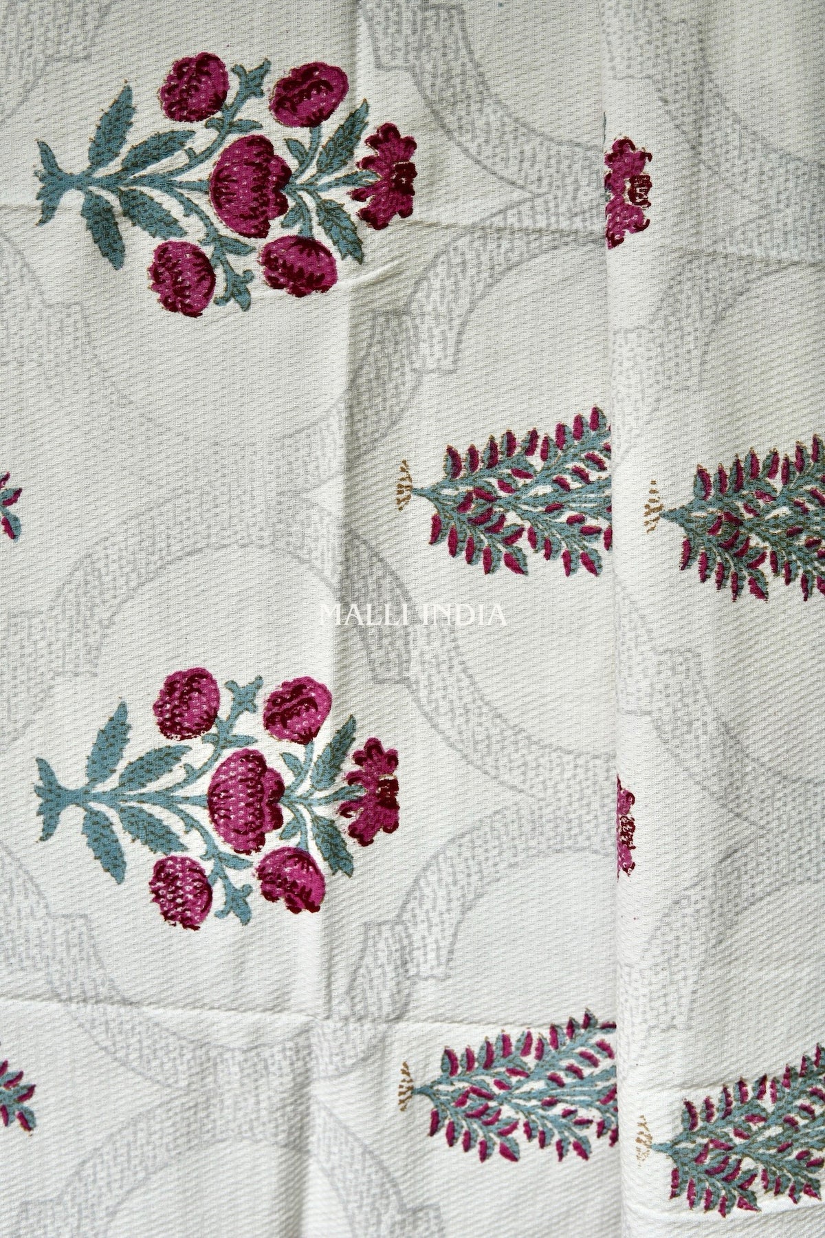 Magenta Gardens Handblock Printed - Waffle Cotton Towel Set of 3 (1 bath towel & 2 hand towels)