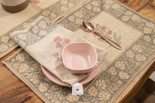 Pink & red florals - Runner, placemat & napkin set for 6 seater