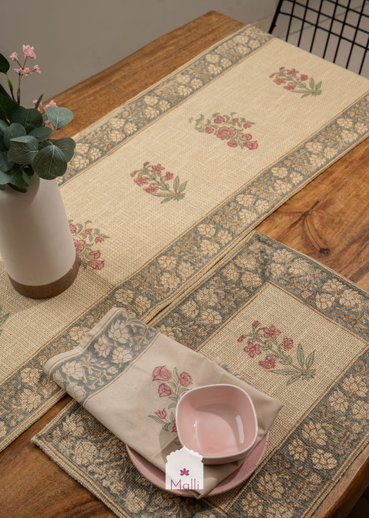 Pink & red florals - Runner, placemat & napkin set for 6 seater