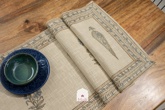 Blue daisy - 6 seater runner in jute cotton