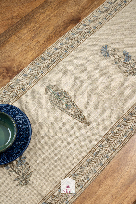Blue daisy - 6 seater runner in jute cotton