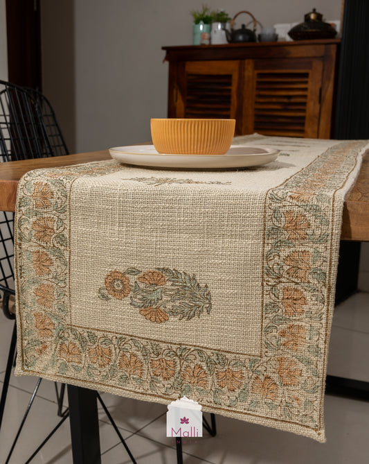 Rust bloom - 6 seater runner in jute cotton
