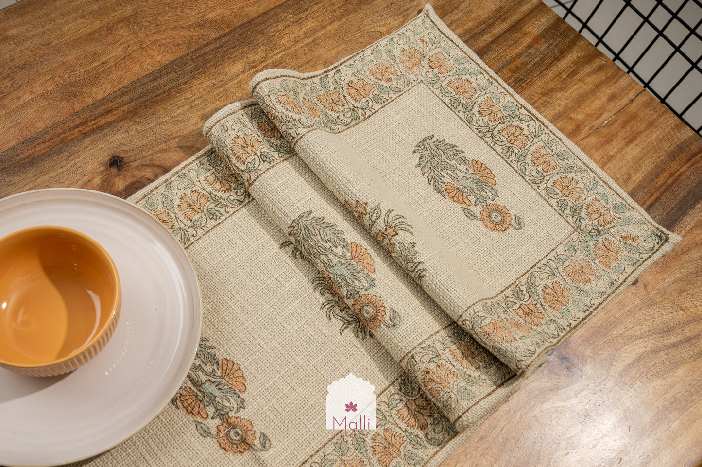Rust bloom - 6 seater runner in jute cotton
