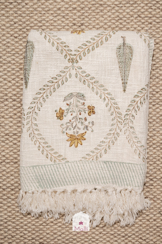 Brown madhumalti jaal - Handblock printed sofa throw