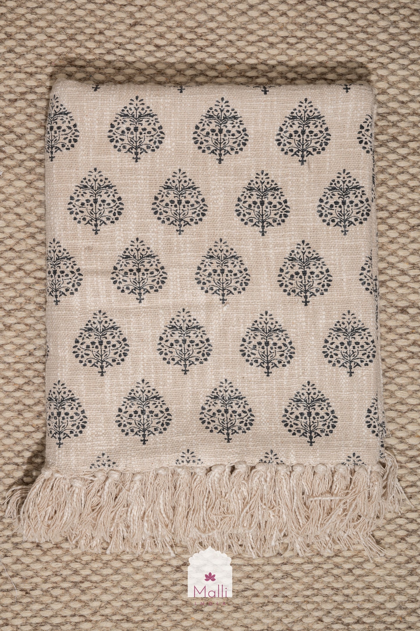 Grey leaf buti - Handblock printed sofa throw