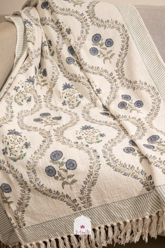 Neel bagh jaal - Handblock printed sofa throw