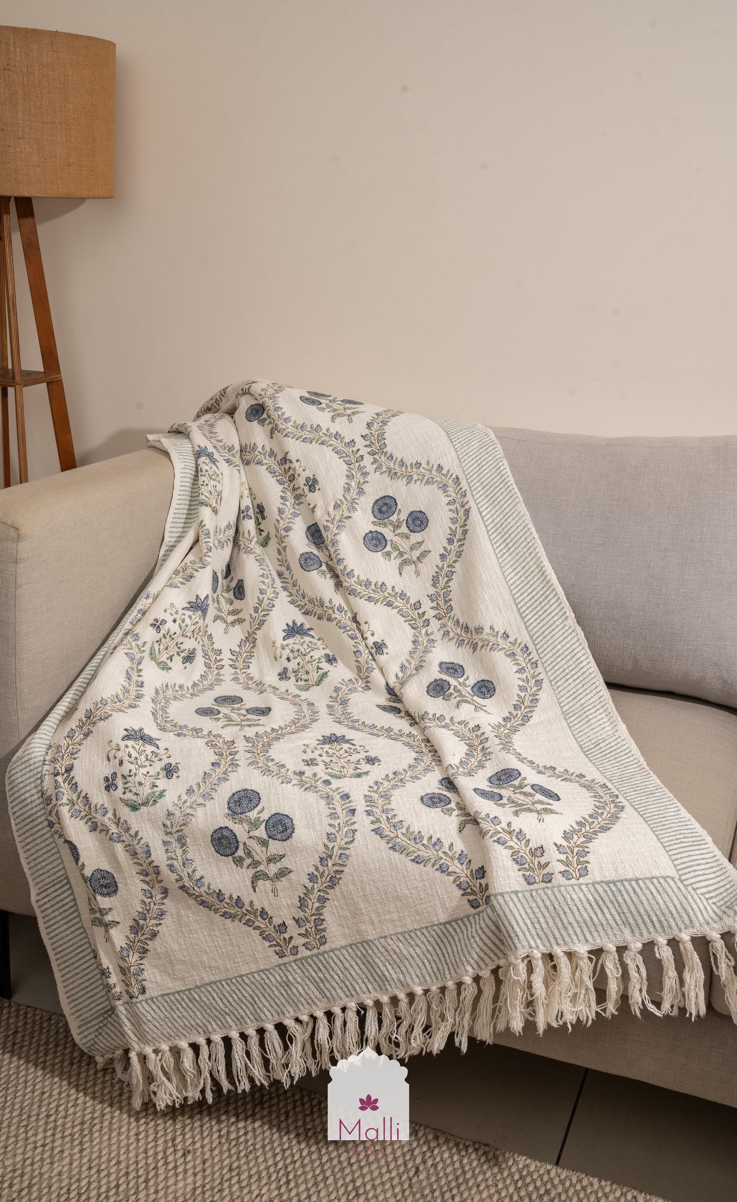 Neel bagh jaal - Handblock printed sofa throw