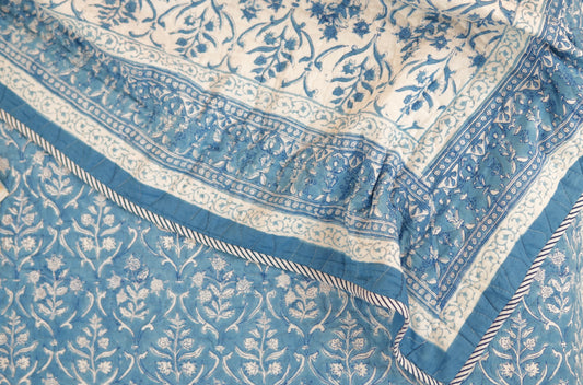 Sky blooms - Handblock printed pure mulmul cotton reversible comforter