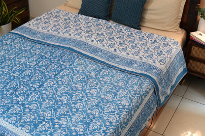 Sky bloom handblock printed pure mulmul dohar