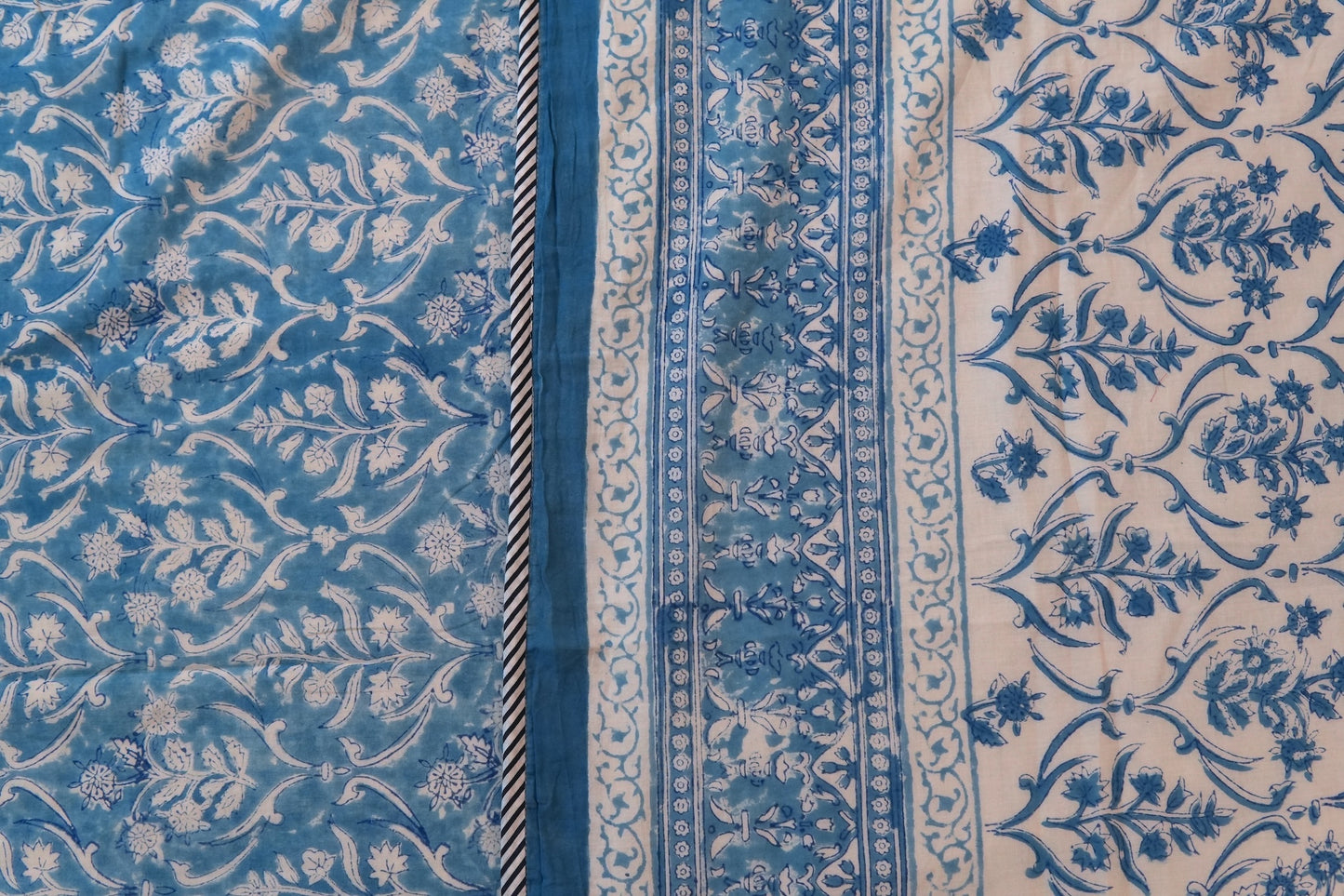 Sky bloom handblock printed pure mulmul dohar