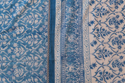 Sky bloom handblock printed pure mulmul dohar